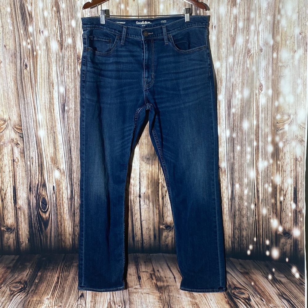 Men's Goodfellow & Co Trutemp All Season Technology Navy Blue Jeans 38W 32L